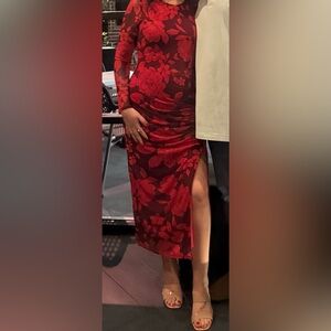 Taylor Red Floral High-Slit Maxi Dress